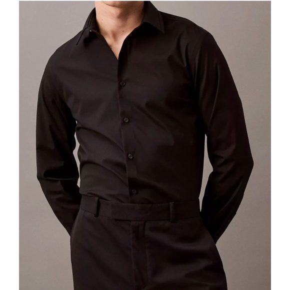 Calvin Klein Men’s Black Infinite Slim Fit Button Down Shirt (Size L) - Picture 1 of 8